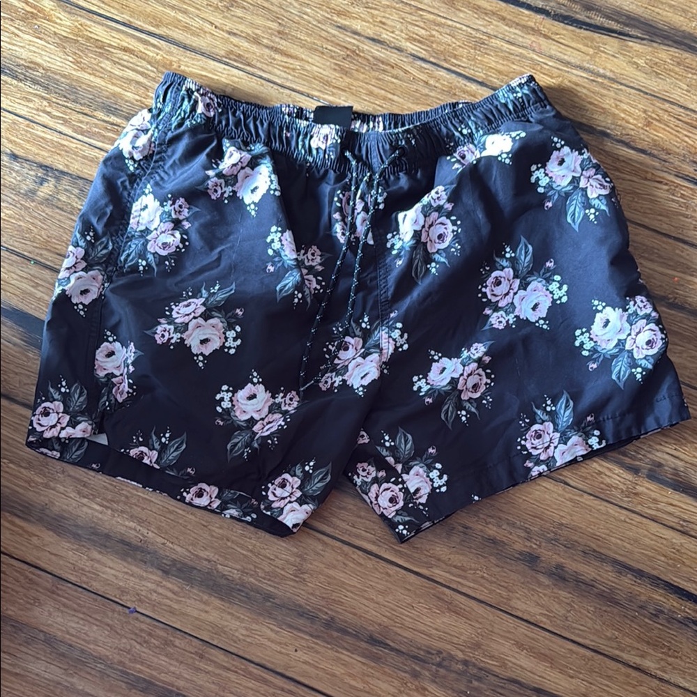 Men’s H&M Floral Black Swim Trunks Size L